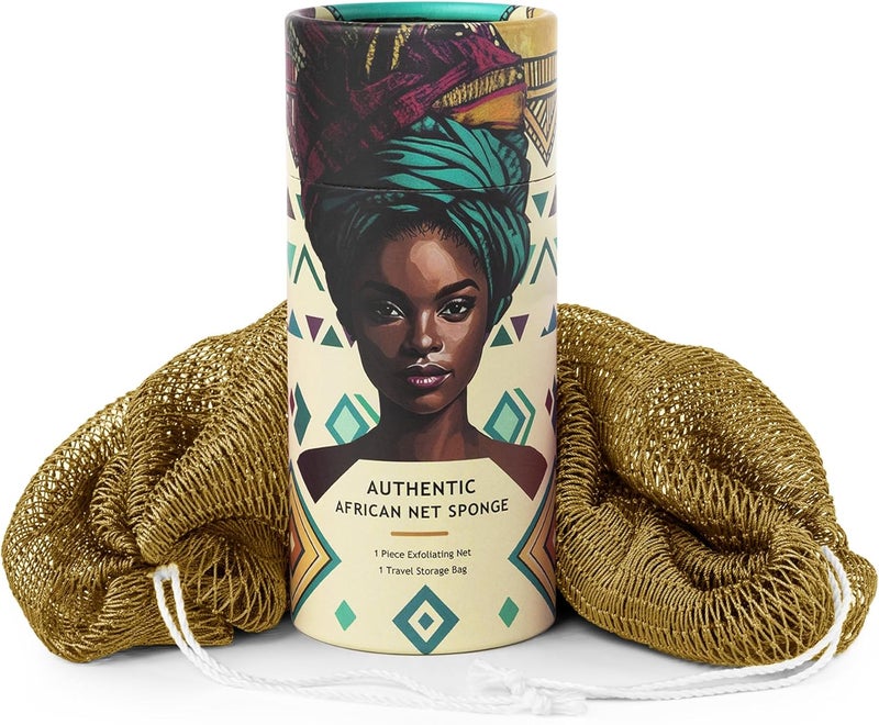 MINISENTIALS African Net Sponge Authentic - Afro Scrub Exfoliating Net Sponge with Knots - African Bath Sponges for Body Scrubber Exfoliator - Back Scrubber for Shower Bathing Accessories - Image 1